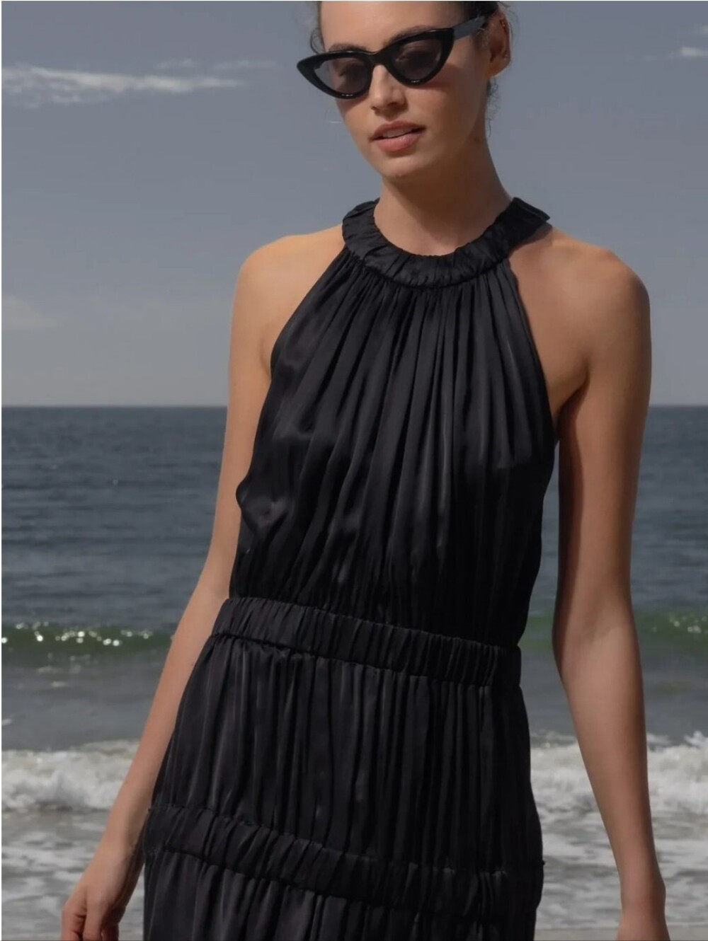 Heidi Merrick Idyll Dress Black Halter Midi Size Large